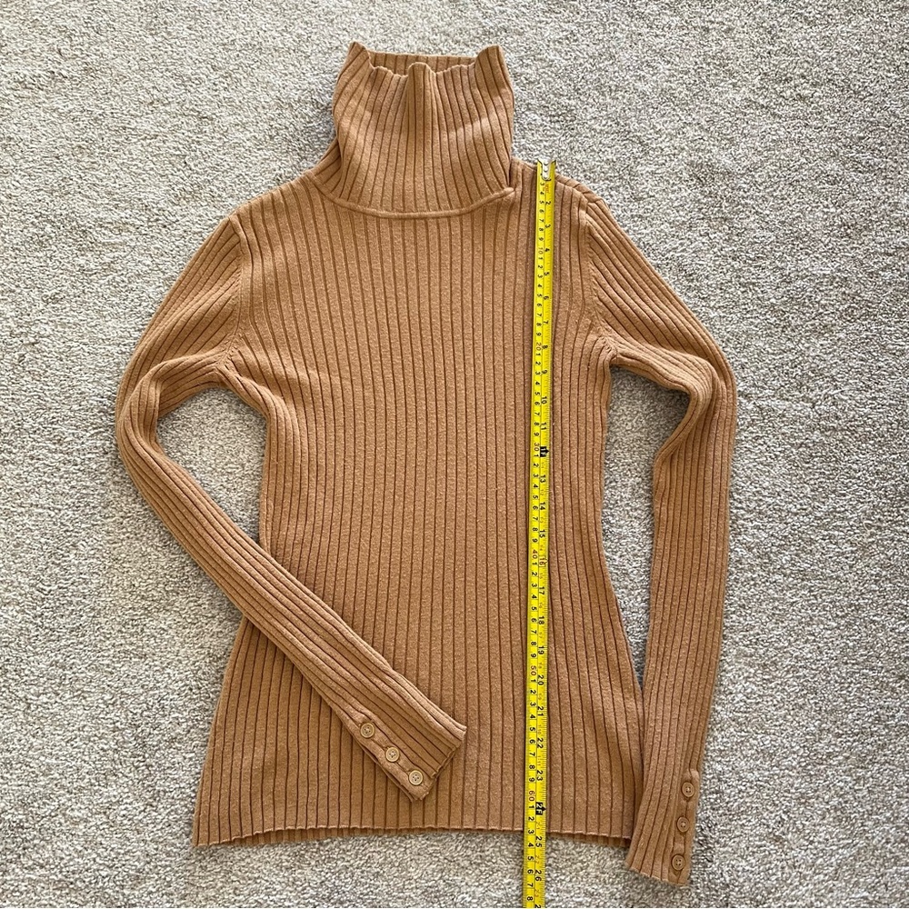 Charter Club Ribbed Fitted Cotton Tan Turtleneck Sweater - Picture 9 of 10